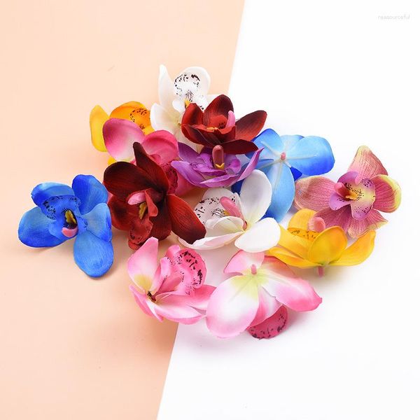 Fleurs décoratives 10 pièces/lot, orchidée papillon, têtes de fleurs artificielles en soie pour mariage, Bouquet de mariée, accessoires de poignet, décoration