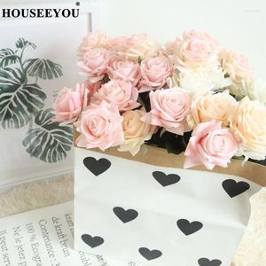 Decoratieve bloemen 10 stks/lot decor rozen kunstmatige zijden bloemen latex real touch bruiloft boeket thuisfeestontwerp