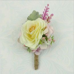 Decoratieve bloemen 10 stks/lot European Style Handmade Silk Rose Boutonniere Groomsman Artikel Huwelijksfeestje