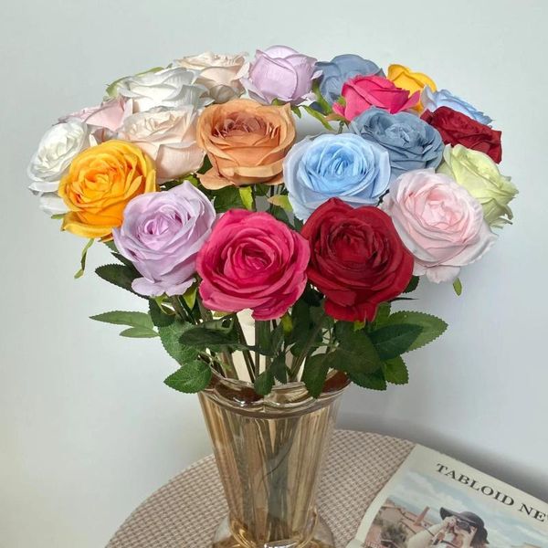 Fleurs décoratives 10pcs / lot High Quility Silk Rose Rose Artificiel Valentin's Gifts for Girl Home Wedding Decoration Accessoires Fleur éternelle