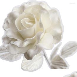 Decoratieve bloemen 10 stks/partij Witte Roos Kunstbloem Pe Flash Voor Thuis Bruiloft Decoratie Enkele Kerstfeest Nep Tak Dh9Hi