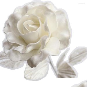 Fleurs décoratives 10pcs / lot blanc rose fleur artificielle Pe Flash pour la décoration de mariage à la maison unique fête de Noël fausse branche Dh9Hi