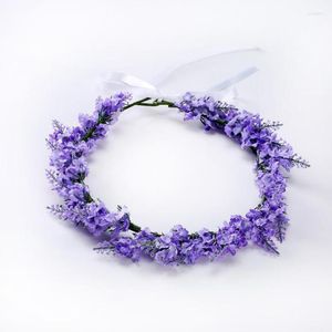 Fleurs décoratives 10 pcs/lot femmes lavande bandeaux bohême bandeau cheveux accessoires violet pour mariée plage mariage coiffure