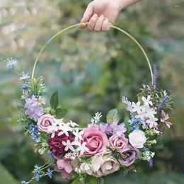 Decoratieve bloemen 10 stks metalen bloemenrans kransring met houten basis voor doe -het -zelf trouwtafel middelpunt decoraties