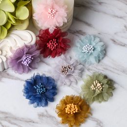 Decoratieve bloemen 10 stks mini chiffon stof voor meisjeshoofdband haar clips diy kleding doppen hoofddeksel accessoires