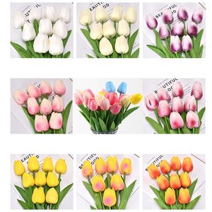 Fleurs décoratives 10 Pcs Mix Couleur Real Touch Tulipe Bouquet De Fleurs Artificielles PE Faux Tulipes Pour Banquet De Mariage Décorations De Maison De Mariée