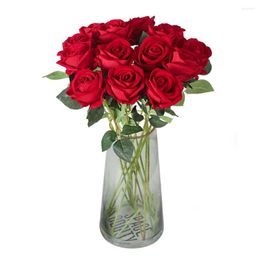 Fleurs décoratives 10 pièces vraie touche Rose flanelle fleur Bouquet unique tête artificielle bouquet pour la maison de mariage