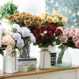 Decoratieve Bloemen 10st Real Touch Rozen Kunstzijde Dusty Rose Wit Burgundy Lilac Wedding Home Decorations Center Pieces