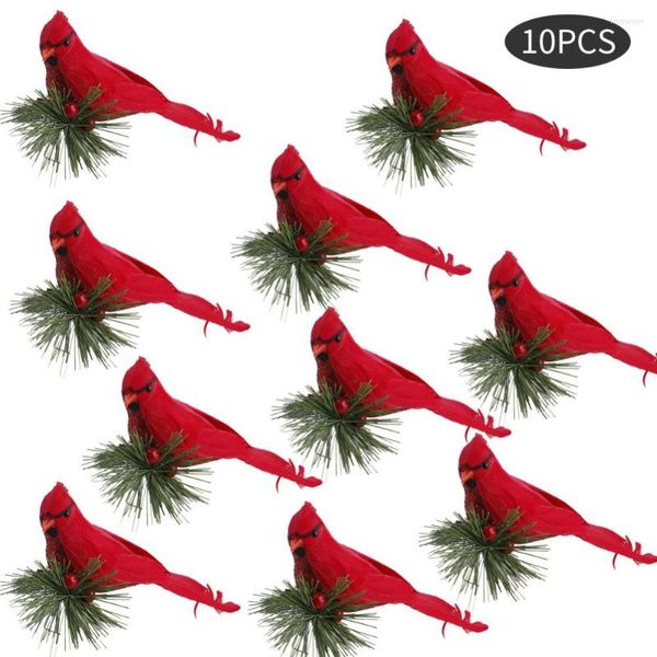 Fleurs décoratives 10 pièces réaliste belle pince cardinale sur décoration d'arbre de noël décor de Festival plumes rouges oiseaux artificiels ménage