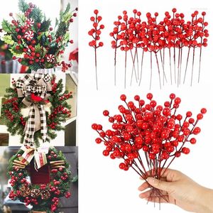 Fleurs décoratives 10 pièces branche de baies rouges fleur artificielle de noël petite cerise pour la maison boîte-cadeau de fête de mariage décorations de couronne bricolage