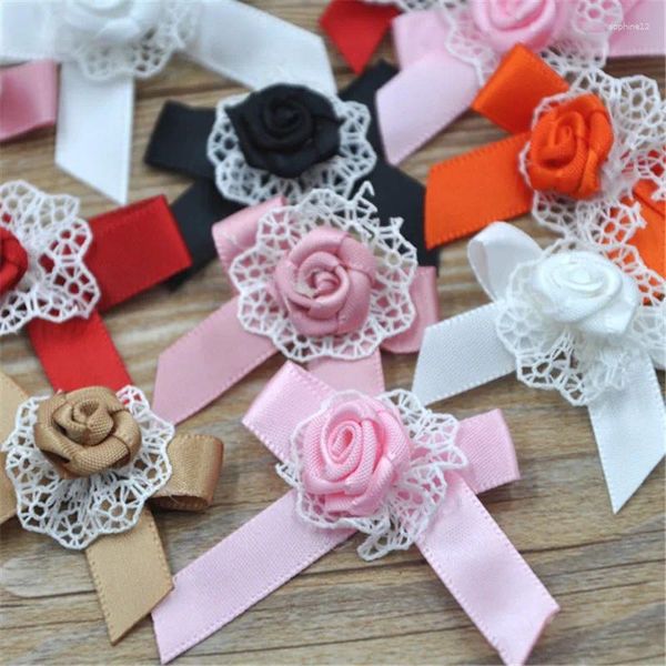 Fleurs décoratives 10pcs Bows de fleurs de ruban avec appliques de rose Artisanat B035 B035