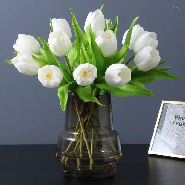 Fleurs décoratives 10 pièces tulipes rondes PU artificielle vraie touche décor de mariage tulipe bouquet de mariée maison salon bureau fête florale