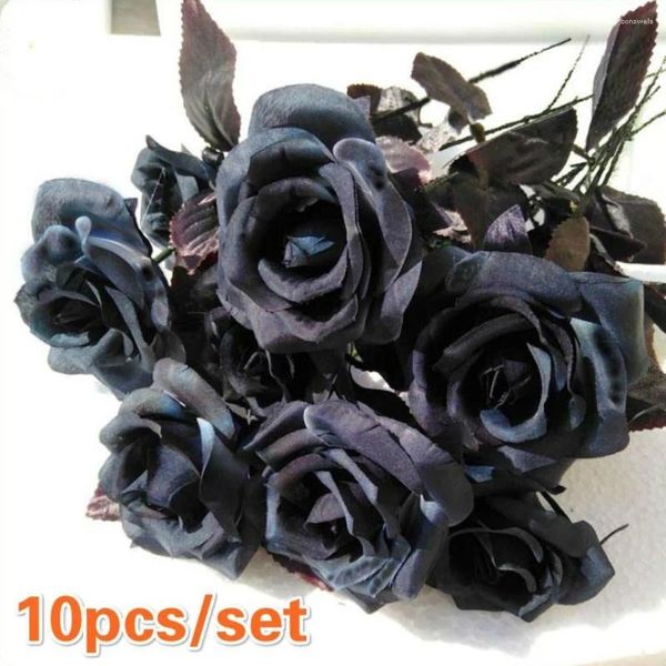Fleurs décoratives 10pcs / ensemble Bouquet rose noir artificiel Halloween Home Simulation Fake Flower Wedding PAR