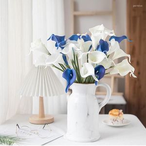Fleurs décoratives 10Pcs / Set Artificielle Calla Lily Fleur Bleu Real Touch DIY Bouquet De Mariage De Mariée Partie Faux Bouquets Décoration Maison