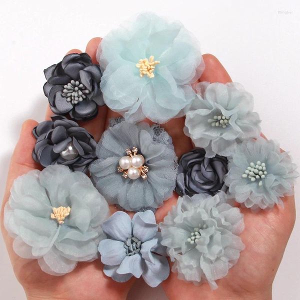 Fleurs décoratives 10 pièces/ensemble tissu en mousseline de soie bleu artificiel pour mariage mariée Invitation Bouquet chapeau robe chaussures décoration