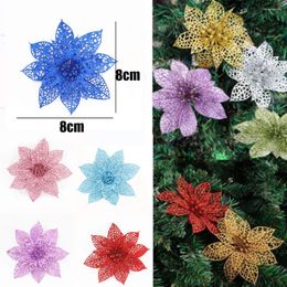 Fleurs décoratives 10pcs / ensemble arbres de Noël décor de paillette de paillettes mer anniversaire 8cm