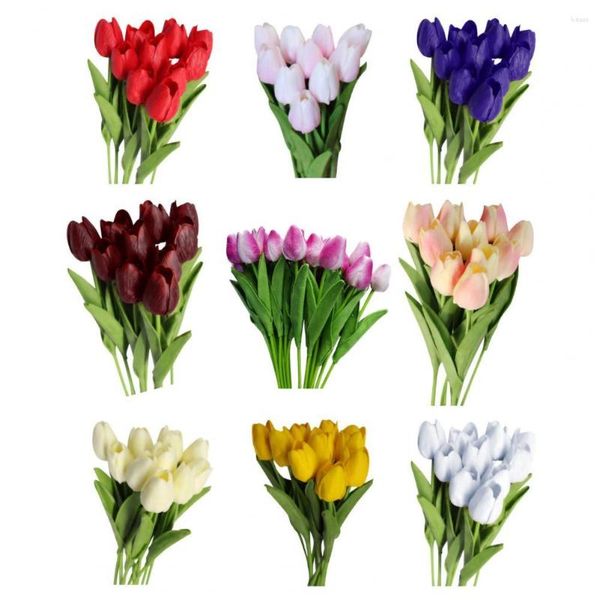 Flores decorativas 10 unids/set flor falsa hermoso plástico imitación cuero tulipán para oficina