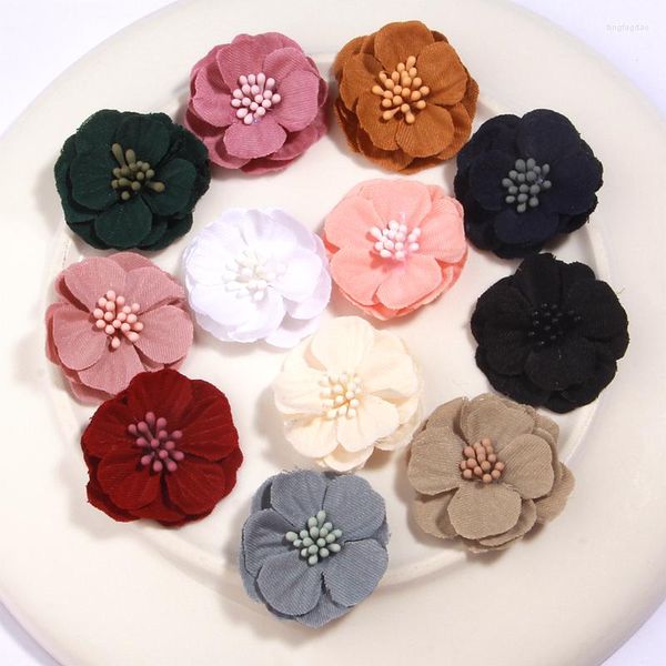 Flores decorativas 10 unids/set tela de gasa hecha a mano flor Artificial para vestido de boda sombreros decoración cabeza