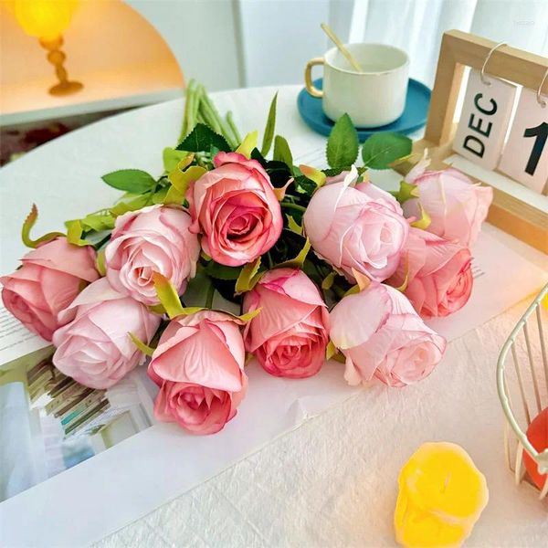 Fleurs décoratives 10pcs Silk Rose Artificiel Home Wedding Party Party Decoration Falle Flower Automne Fall Decor Gift For Love