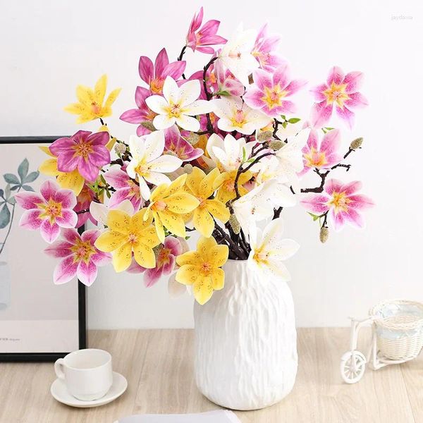 Flores decorativas 10pcs simulación 5 cabeza magnolia falsa al por mayor de la sala de estar del hogar