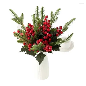 Fleurs décoratives 10pcs simulation de Noël pins Chics tiges artificielles d'aiguille artificielle plante de baies pour la fête de Noël