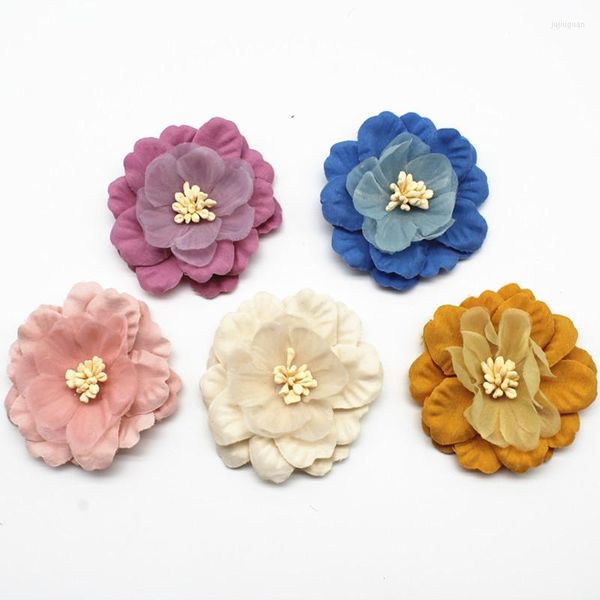 Flores decorativas, 10 Uds., tela coreana de viento de primavera, accesorios para el cabello hechos a mano Diy, joyería para la cabeza, núcleo de flor