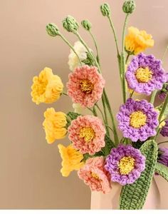 Fleurs décoratives 10 PCS Suzuran Crochet Fleur Grand Bonheur Tricoté Bouquet Tissé À La Main Fini Décor À La Maison Cadeaux Pour Les Parents