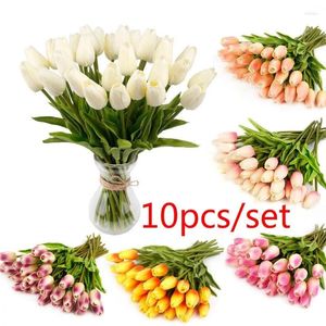 Fleurs décoratives 10 pièces tulipe Rose fleur artificielle Latex vraie touche Bouquet de mariage décor à la maison cadeaux