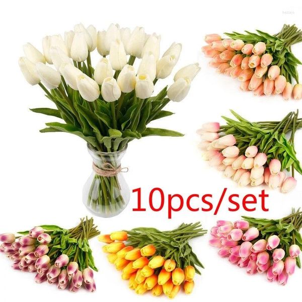 Fleurs décoratives 10 pièces tulipe Rose fleur artificielle Latex vraie touche Bouquet de mariage décor à la maison cadeaux