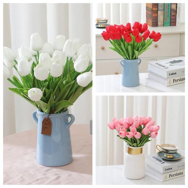 Fleurs décoratives 10 pièces tulipes artificielles vraie touche tulipe Faux Bouquet de fausses fleurs pour bricolage fête de mariage décor maison