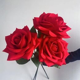 Fleurs décoratives 10 pièces décoration de mariage branche unique velours Rose géante accessoires de tir doux feuille de route grande fleur de Simulation