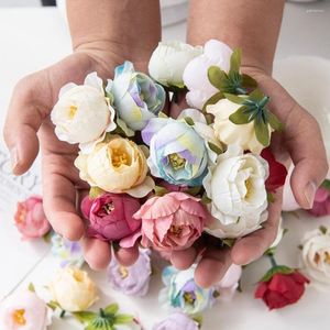 Fleurs décoratives 10 pièces décoration de mariage Rose poignet Corsages main fleur demoiselle d'honneur Bracelet en soie accessoires de mariée