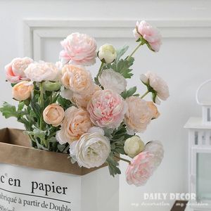 Fleurs décoratives 10pcs ! Vente en gros 3 têtes artificielles renoncule asiaticus fleur faux persan renoncule mariage soie rosée Lotus