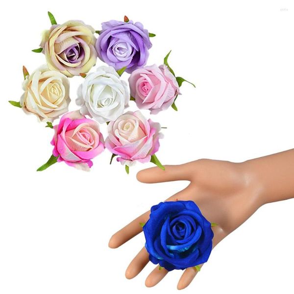 Flores decorativas 10pcs7cm Rosa cabezas de flores artificiales de seda decoración DIY corona hogar boda cumpleaños decoración álbum de recortes artesanía falsa