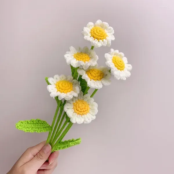 Fleurs décoratives 10x crochet bouquet en tricot marguerite tissé pour la fête de mariage décoration de festival fait maison