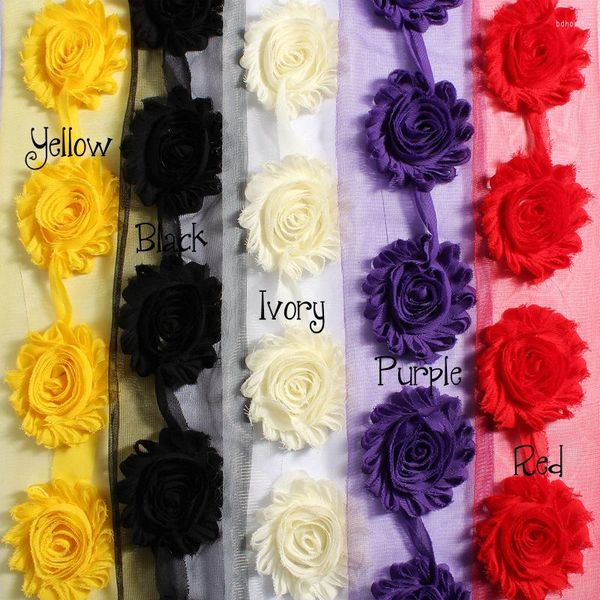 Fleurs décoratives 10Yards 6.5cm, garniture Chic en mousseline effilochée pour filles, accessoires de cheveux, bandeaux à fleurs Rose