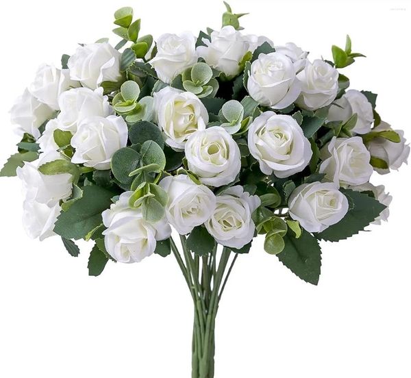 Fleurs décoratives 11 têtes fleur artificielle Rose Bundle Eucalyptus pivoine blanche décor de Table de mariage fête Vase chambre maison