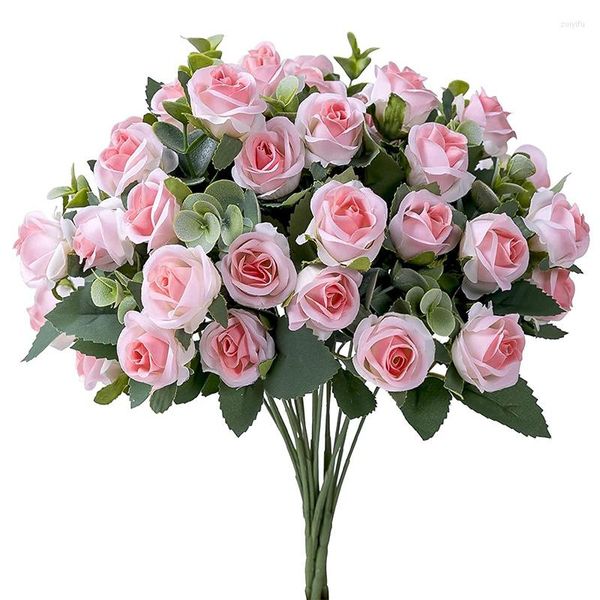 Flores decorativas 11 cabezas de flores artificiales, ramo de rosas de eucalipto, peonía blanca, decoración de mesa de boda falsa, jarrones de fiesta, decoración del hogar