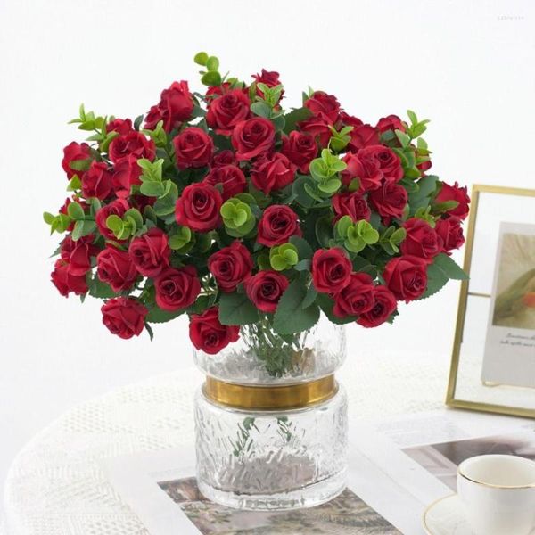 Fleurs décoratives 11 têtes artificielle Rose Bouquet tempérament Multi couleur soie faux pour la décoration de fête de mariage à la maison