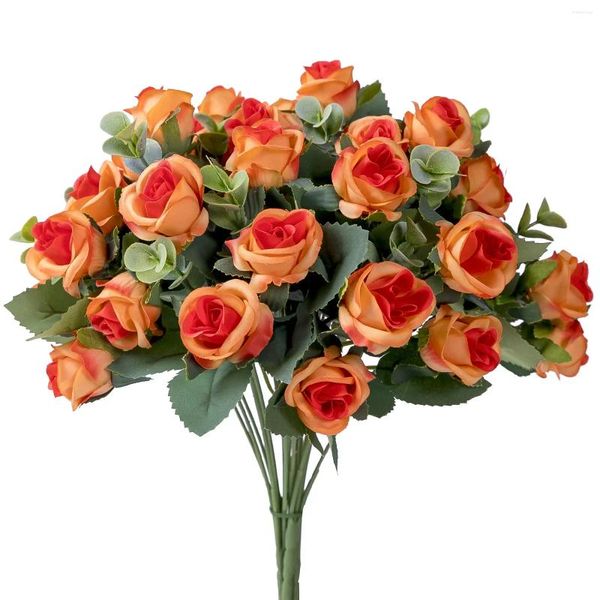Fleurs décoratives 11 têtes petites Roses artificielles été Eucalyptus décoration extérieure Bouquets de mariage tissus