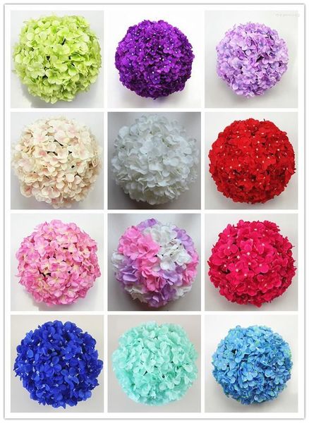 Flores decorativas 11 pulgadas Hortensia artificial Bola de flores Alfiletero Boda Besos Colgantes para adornos de Navidad Decoración de fiesta