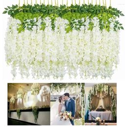 Fleurs décoratives 110 cm Simulation de fleurs artificielles Wisteria Vine Room de mariage suspendu décoration murale décoration diy plantes Garland Q9Z1