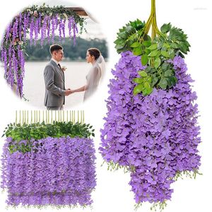 Fleurs décoratives 110CM Wisteria fleur artificielle suspendus guirlande plante vigne faux pour arc toile de fond mur plafond décor décoration de mariage