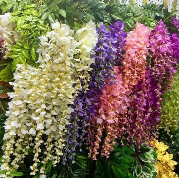 Fleurs décoratives 110cm Wisteria décor de mariage 6 couleurs guirlandes artificielles pour fête maison SN1972