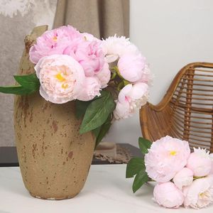 Fleurs décoratives 11cm Rose rose Silk Péonie Bouquet artificiel 6 Big Head Fake for Home Wedding Party Garden Decoration