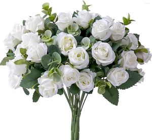 Fleurs décoratives 11 Têtes Soie Artificielle Rose Décoration Blanc DIY Mariage Maison De Noël Faux Bouquet De Fleurs Artisanat Guirlande Fournitures