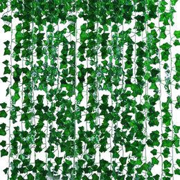 Decoratieve bloemen 12/24 PCS 2,2 meter Simulatie Ivy groene radijsstrips Creeper Vine kunstmatige druif nepbladeren huis bruiloft decoratie