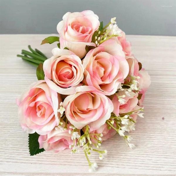 Fleurs décoratives 12 Roses artificielles Bouquet mariée mariage fait à la main en tissu de soie Rose coréenne Mori immortel mariage décoration de la maison