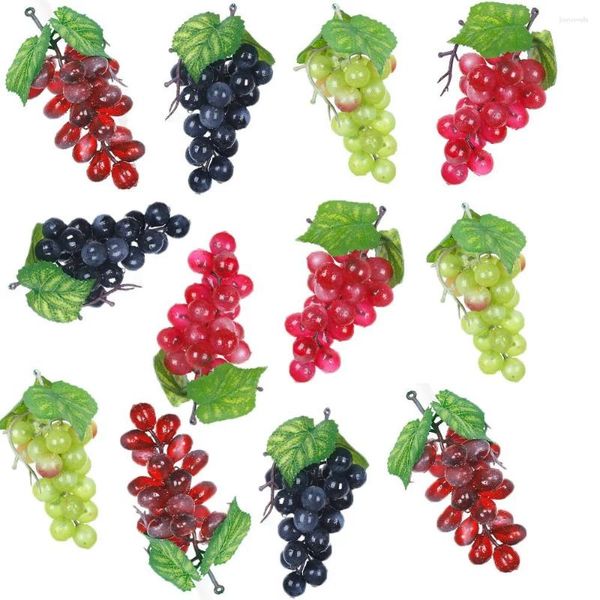 Flores decorativas 12 racimos uvas artificiales simulación vitalicias grupos falsos para la cocina del vino de boda