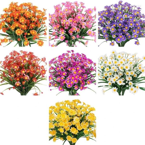 Lot de 12 fleurs décoratives, 7 couleurs, marguerites artificielles, faux plastique pour tentures extérieures, jardinière, décoration de jardin de maison